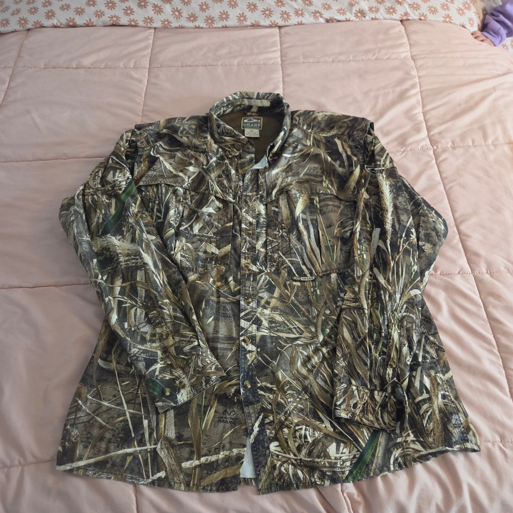Drake Waterfowl Systems Camo Hunting Shirt XL Realtree Max-5 Vented Long Sleeve